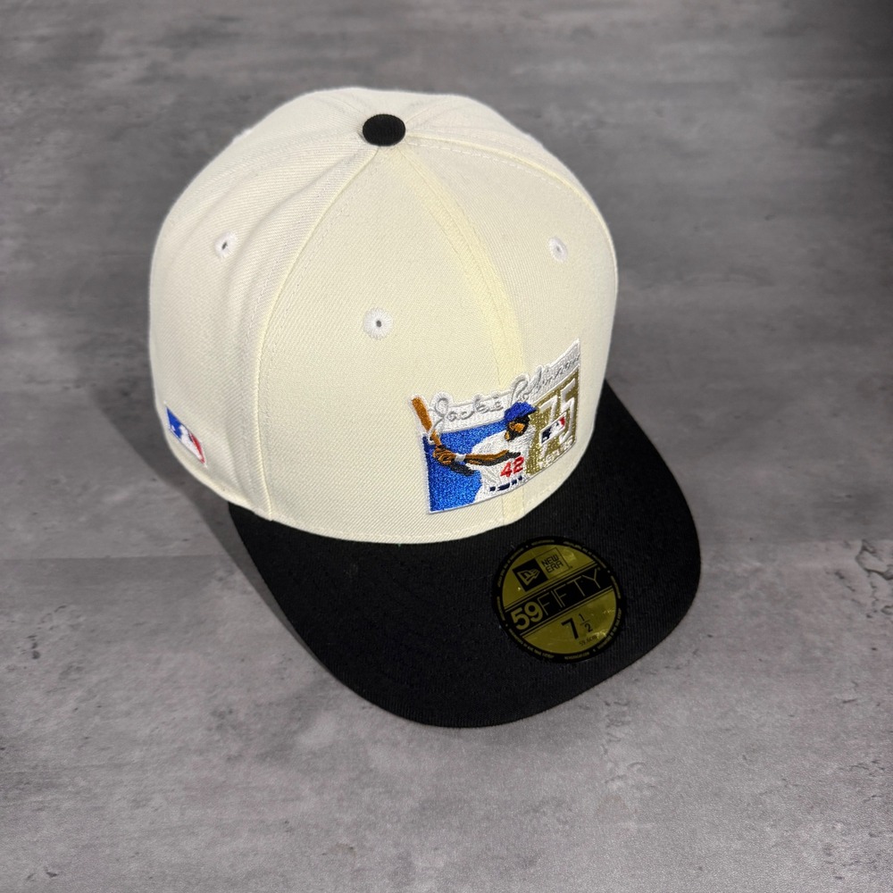 Hat Club Brooklyn Dodger New Era Cap 7 1/2 Cream Off White Black Jackie Robinson